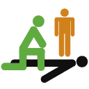 Pictogramme examen de la victime Illustration des guides roues, accessoire utile pour les quais de chargement dans la prévention des risques d'accident liés au chargement / déchargement